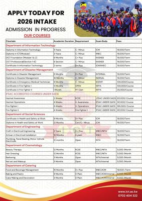 Courses and Fees at International Center Of Technology