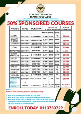 SPONSORED COURSES at Starehe Technical Training College
